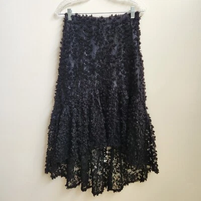 Zara Skirt Womens S Black Knotted Fringe on Mesh High Low Whimsigoth Edgy Grunge - Image 1 of 4