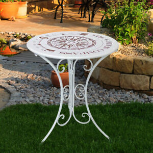 Gartentisch Möbel Kompass-Design Shabby-Look Deko Außen Bistrotisch weiß rund