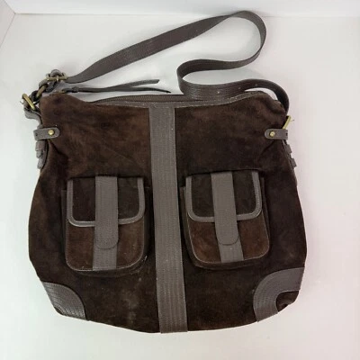 J. Crew Y2K Marrón Gamuza Cuero Hebilla Correa Cartera Bandolera Bolso de Mano Bolsillos Foto 1 de 4