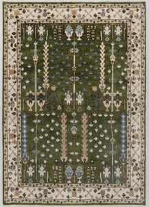 Exquisite Dark Green-Beige Indo Oushak  Turkish Hand-Made Rugs for living area. - Picture 1 of 10