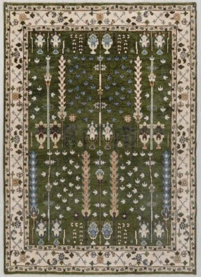 Exquisite Dark Green-Beige Indo Oushak  Turkish Hand-Made Rugs for living area. - Image 1 of 4
