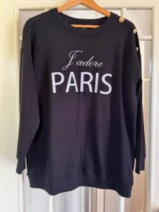 EVANS ladies J'adore Paris long sweatshrt, button faux shoulder detail, BNWT - Picture 1 of 6