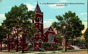 Postal Anniston Alabama Primera Iglesia Metodista lino UNP - Imagen 1 de 2