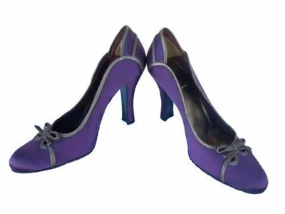 Zapatos de salón MIU MiU Prada púrpura satinado zapatos de tacón bloque con ribete de cuero EE. UU. 8 UE 38 Italia Foto 1 de 4