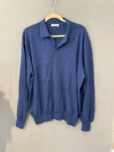 Gran Sasso Men’s Sweater Sz 60 Made in Italy 100% Wool Bright Blue Knit Polo - Picture 1 of 13