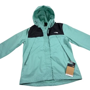 The North Face Antora Jacket Womens Size M Hooded Raincoat TNF Black/Wasabi NWT - Picture 1 of 12