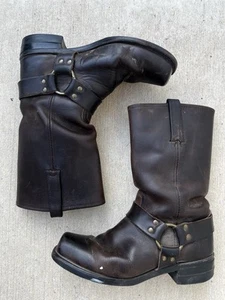 Vintage Frye Men Harness Boot USA Brown Square Toe 10D Short Shaft - Picture 1 of 7