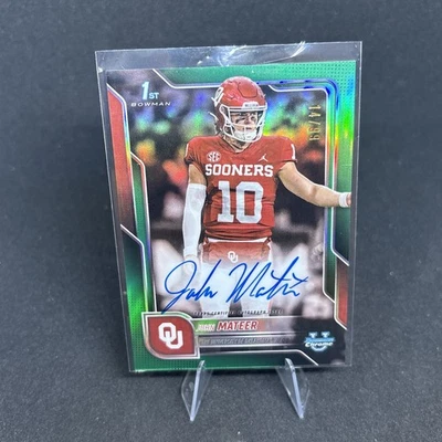 John Mateer 2025 Bowman Chrome Univ  Green On Card Auto /99 1st Bowman Auto - Image 1 of 3