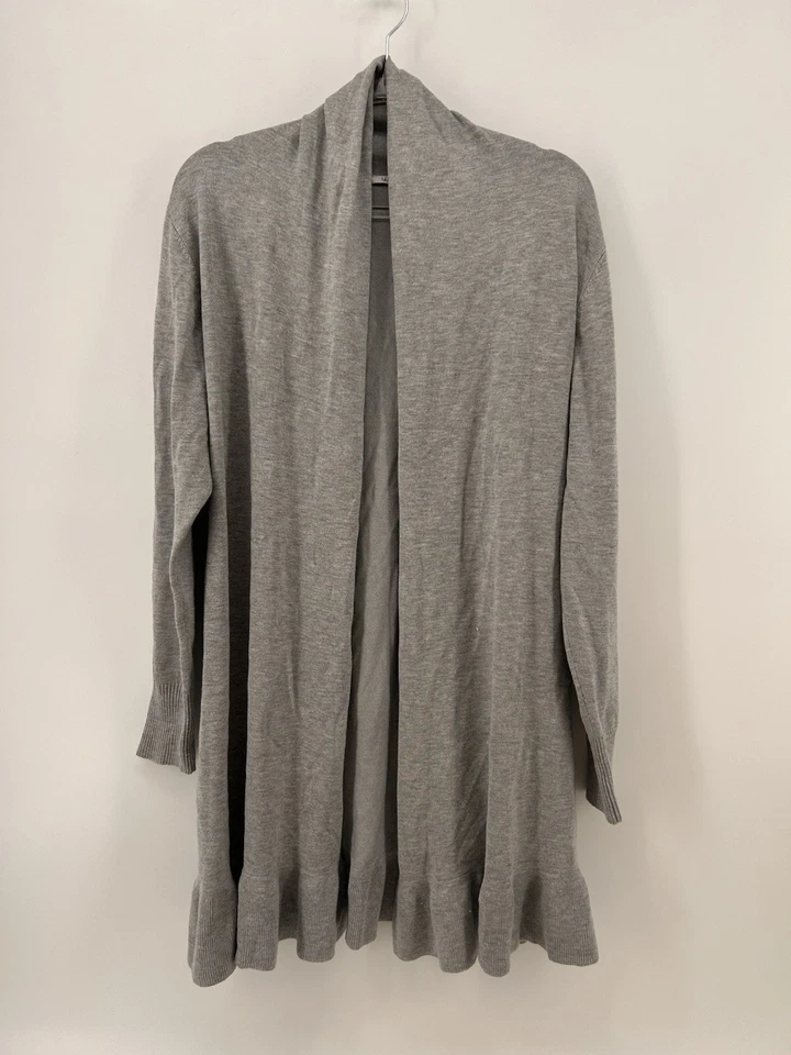 Vila Milano Cotton  Blend Gray Women’s Open Cardigan Sweater Ruffle Hem M Medium - Image 1 of 4