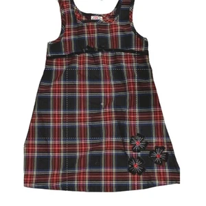 Zoey Girl Y2k Plaid Jumper Dress Floral Bedazzled Red/Black Size 5 - Picture 1 of 8