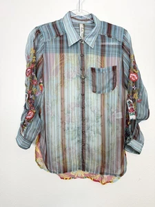 Aratta Silent Journey Shirt Damen XS transparent bestickt Blumen Knopfleiste Boho - Bild 1 von 12