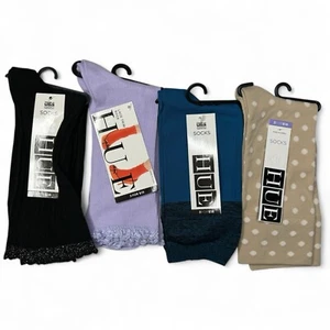 4 Pair Variety Pack HUE Womens Socks One Size Black Purple Blue Beige New - Picture 1 of 8