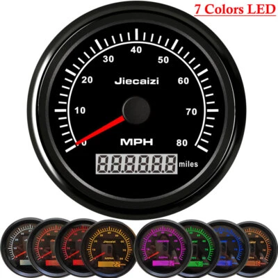 85mm Waterproof GPS Speedometer Odometer 0-80MPH Gauge for Car ATV 7 Colors LED - Image 1 of 4