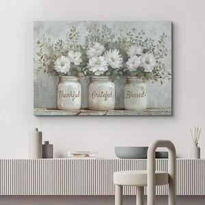 Wall26 Flowers Canvas Print Mason Jar & White Floral Inspirational Wall Art - Picture 1 of 7