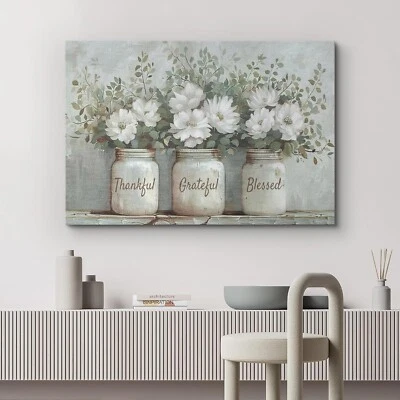 Wall26 Flowers Canvas Print Mason Jar & White Floral Inspirational Wall Art - Изображение 1 из 4