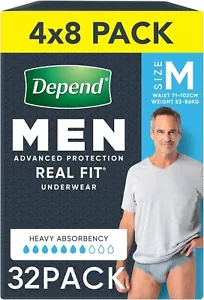 Depend Real Fit Incontinence Underwear Men Medium 32 Count (4 x 8 Pack) - Picture 1 of 24