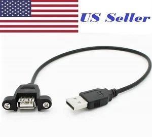 Cable de extensión USB 2.0 A macho a hembra 30 cm con tornillos de montaje en panel - Imagen 1 de 1