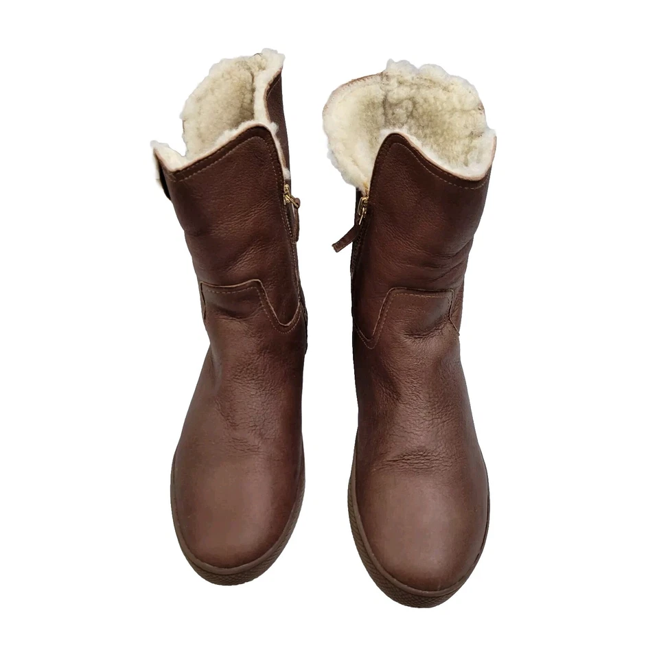 Botas de cuero marrón iris Elie Tahari forro de piel sintética talla 39,5 (9) 61724-2683 Foto 1 de 4