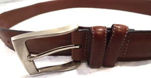 Perry Ellis Portfolio Leather Belt Brown Silver Tone Med Sz 36"x 1.25" Shortened - Picture 1 of 8