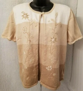 Alfred Dunner Women Sweater Shirt Top Size PXL X Large Petite Brown White Floral - Picture 1 of 7