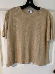 St. John Gold Metallic Kurzarm Rippstrick Top Gr. L  - Bild 1 von 4