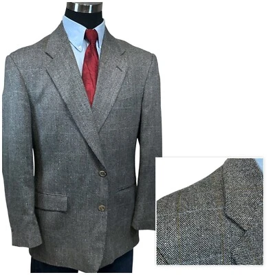 Blazer chaqueta abrigo deportivo 42R Evan picone espiga ventana a cuadros gris para hombre Foto 1 de 4