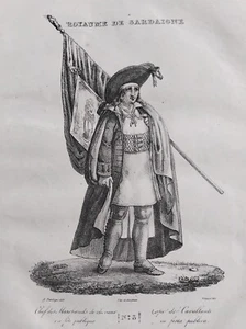 PITTALUGA LITHOGRAPHIE GRAVURE COSTUME SARDAIGNE ITALIE 1826 MARCHAND CHEVAUX P2 - Picture 1 of 2