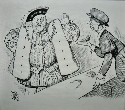 EDWARD TENNYSON REED 1860-1933 FINE PEN INK CARTOON HENRY VIII BUYS WEDDING RING - Image 1 of 4