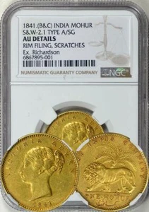 British India 1841 Victoria Gold Mohur Continuous Legend NGC AU DTLS. Provenance - Picture 1 of 1