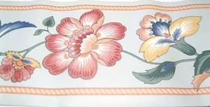 Wallpaper Border Flower Vine Floral Jacobean Powder Blue Rope Trim 554037 NIP - Picture 1 of 2