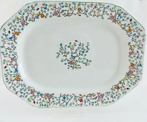 SPODE "SHANGHAI" GRANDE 17" PLATO DE LOZA BLANCO MULTICOLOR FLORES INSECTOS - Imagen 1 de 4
