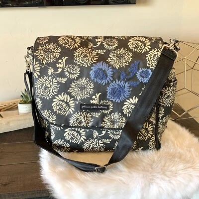 PETUNIA PICKLE BOTTOM 'Sashay Satchel' -  Black Cream Canvas Backpack Diaper Bag - Image 1 of 4
