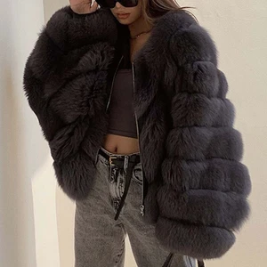 Cappotto vera pelliccia donna tipo pipistrello pelliccia di volpe sciolta giacca invernale donna cappotto elegante - Foto 1 di 13