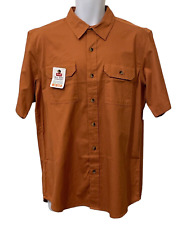 Wrangler Mens Woven Button Up Shirt Size M Orange Bronze Short Sleeve Pockets
