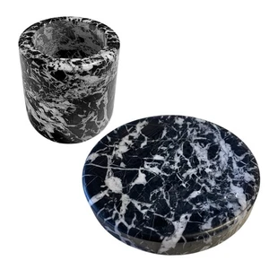 Aquitania Black Marble Set Glass H 10Cm With Plate Ø 12Cm - Picture 1 of 8