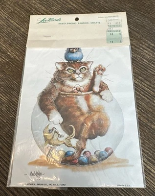 Litografía artística de gato Mel Wilken de colección gato caprichoso / pecera / pájaro impresión 6x8 Foto 1 de 4