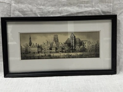 Federzeichnung Ostseehafen Danzig Polen Gdansk 2005 Signiert gerahmt - Bild 1 von 4