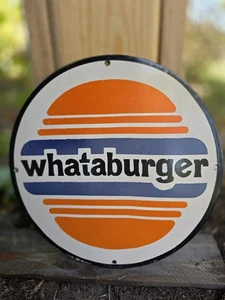 VINTAGE WHATABURGER PORCELAIN SIGN FAST FOOD RESTAURANT 12" - Picture 1 of 5