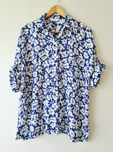 TRENERY Blue & White Floral Relaxed Fit Short Sleeve Blouse SIZE XS Top Shirt - Picture 1 of 8