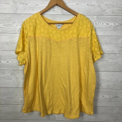 Camisa para mujer Liz Claiborne manga corta top detalle de encaje amarillo liso talla 3X Foto 1 de 4