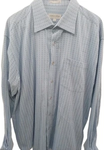 Linea Dome Shirt Men's XL 17-17.5 Baby Blue Striped Chemise Casual Dress Preppy - Picture 1 of 6