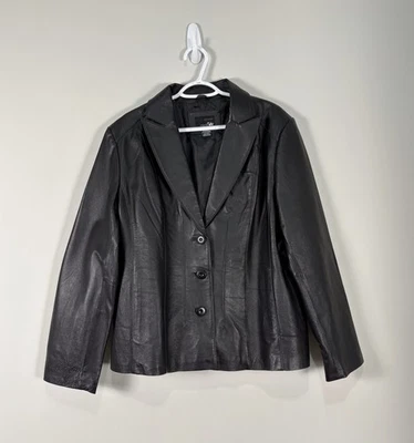 Chaqueta de cuero para mujer East 5th talla XL grande negra ajustada 3 botones oficina nueva Foto 1 de 4
