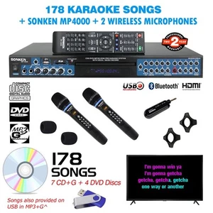 Sonken MP4000 Pro Karaoke Machine + 178 Songs + 2 Wireless Microphones - Picture 1 of 11
