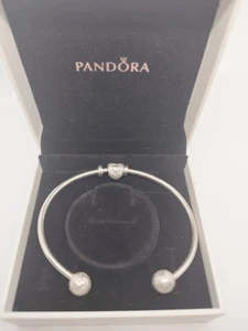 PANDORA Silver 925 ALE Open Bangle With Heart - Picture 1 of 10