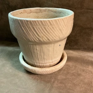 Circa 1930s handmade Texas pottery tree bark rib design flower pot vase as is - Picture 1 of 9