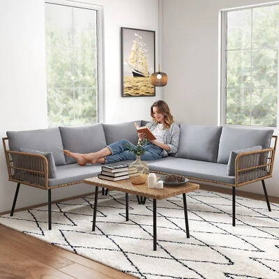 Набор уличной мебели для патио водонепроницаемый ротанговый диван газон мебель 4 шт. - Изображение 1 из 4