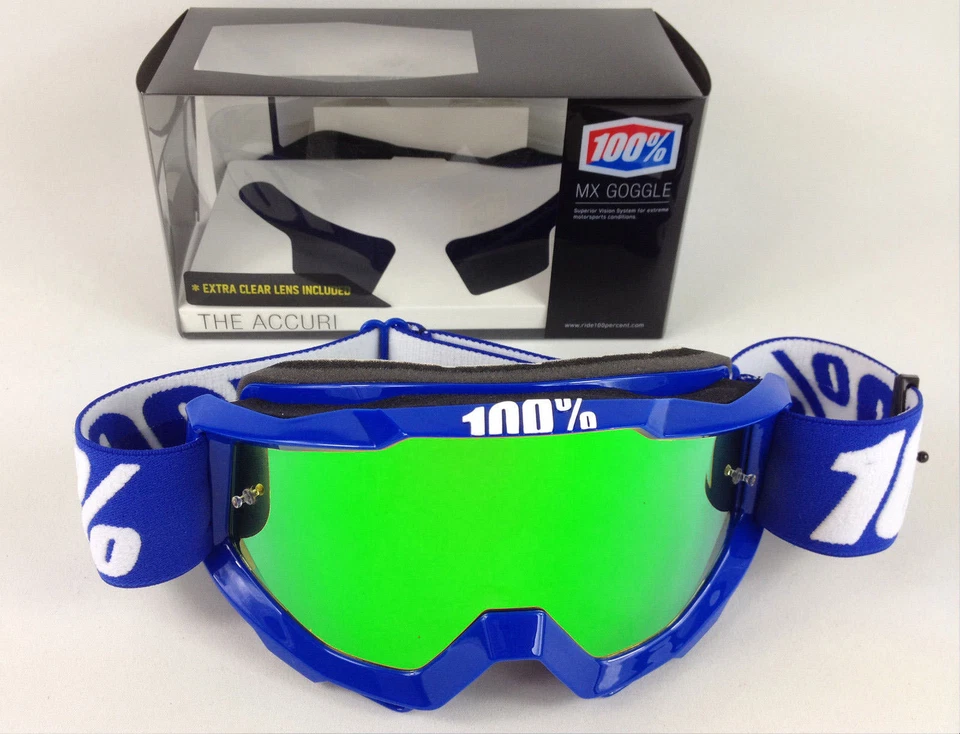 100% Percent Accuri Motocross MX Gafas Reflex Azul con Verde Lentes Espejo BMX - Imagen 1 de 1