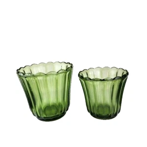 Set of Two Green Glass Planters - Picture 1 of 7