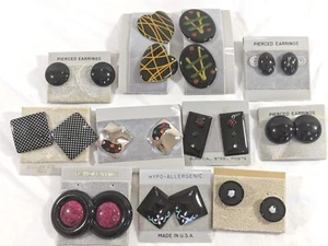 Lote Pendientes Pierce Grandes Negros Retro Tono Plata Corazones Geométricos De Colección 1980 - Imagen 1 de 6