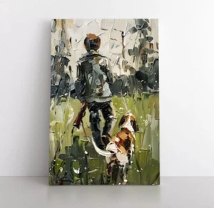 Vintage Hunting Dog Beagle Rustic Rural Farmhouse Painting Canvas Wall Art Print - Picture 1 of 12